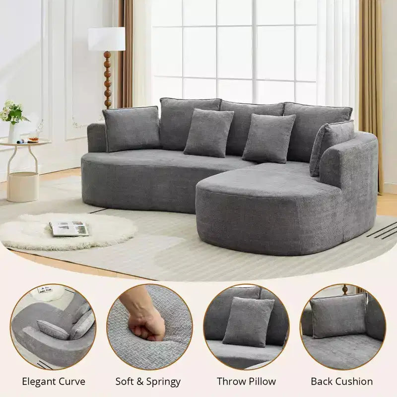 106 Modern Curved Sectional Cloud Sofa with Chaise Lounge, Modular Chenille Fabric Sleeper Couch, No Assembly Required