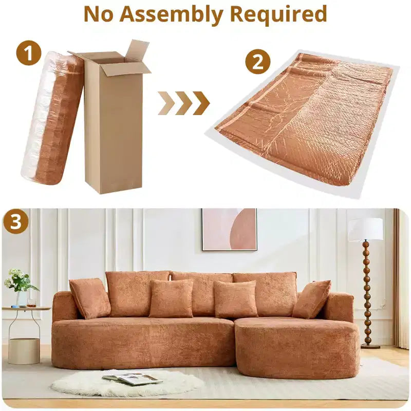 106 Modern Curved Sectional Cloud Sofa with Chaise Lounge, Modular Chenille Fabric Sleeper Couch, No Assembly Required