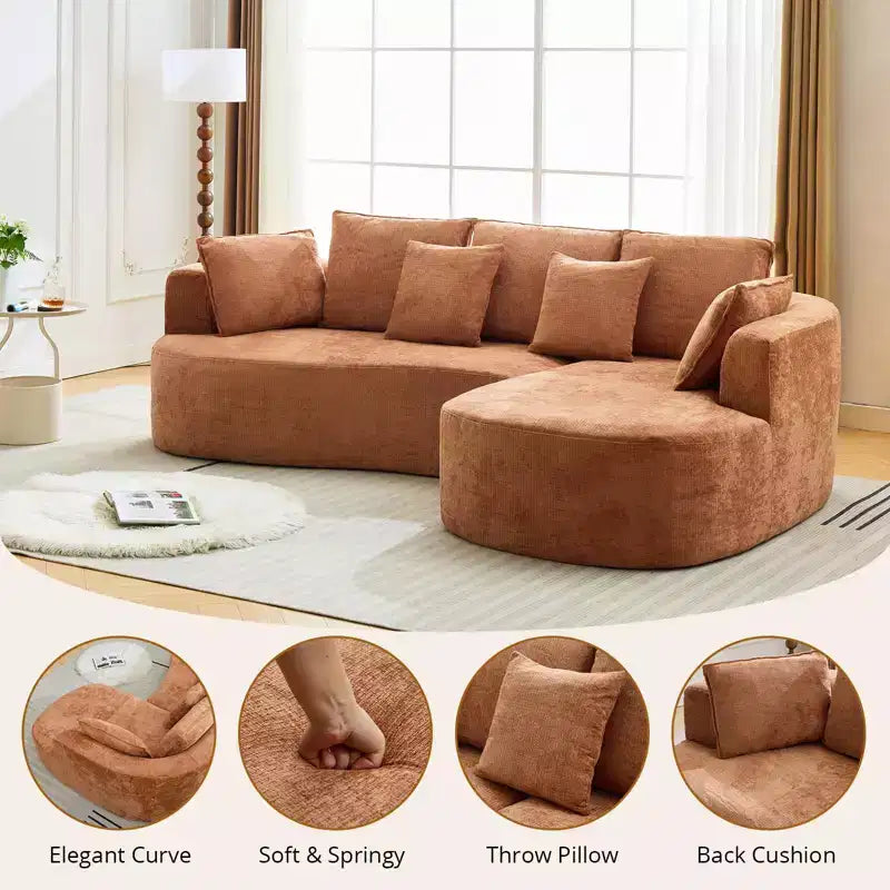106 Modern Curved Sectional Cloud Sofa with Chaise Lounge, Modular Chenille Fabric Sleeper Couch, No Assembly Required