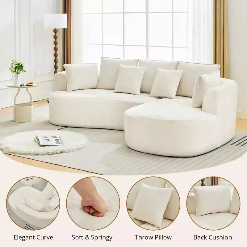 106 Modern Curved Sectional Cloud Sofa with Chaise Lounge, Modular Chenille Fabric Sleeper Couch, No Assembly Required