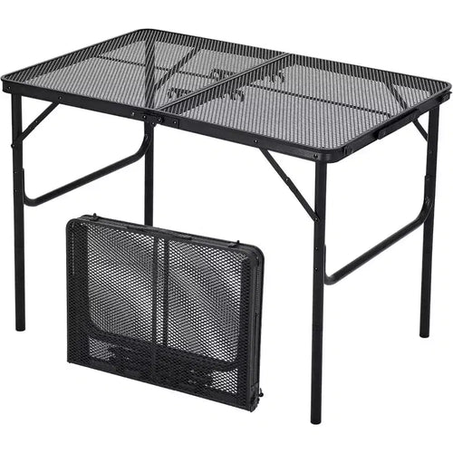 3x2FT Folding Grill Table with Mesh Top, Adjustable Height Portable Metal Camping Table for BBQ, Picnic, Outdoor Cooking, Black