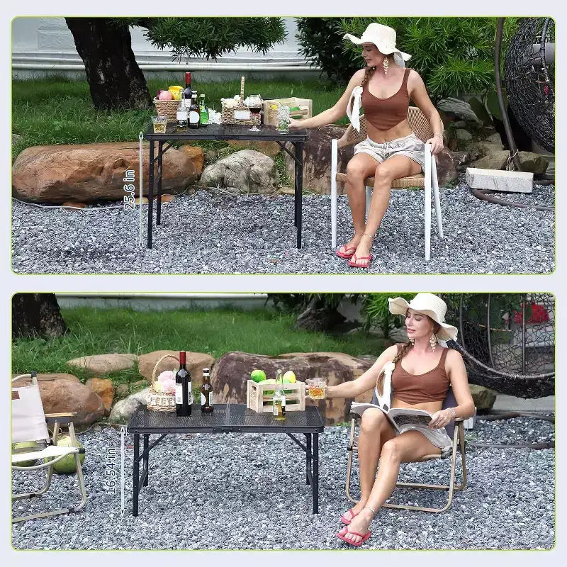 3x2FT Folding Grill Table with Mesh Top, Adjustable Height Portable Metal Camping Table for BBQ, Picnic, Outdoor Cooking, Black