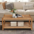 GDFStudio Connie Modern 43 Rubber Wood 2-Tier Coffee Table with Open Storage Shelf