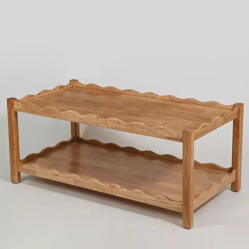 Connie Modern 43 Rubber Wood 2-Tier Coffee Table with Open Storage Shelf