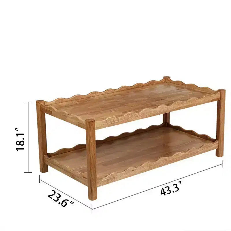 Connie Modern 43 Rubber Wood 2-Tier Coffee Table with Open Storage Shelf