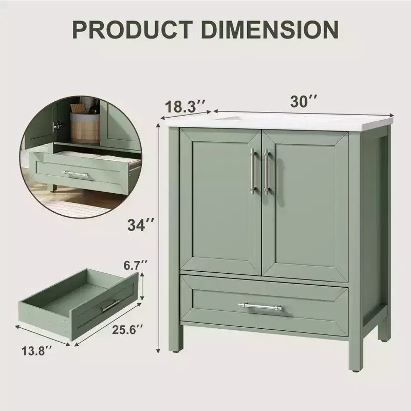 Small Bathroom Vanity with Sink Freestanding Bath Vanity Cabinet with Soft Closing Door Adjustable Storage Shelf Space Saving for Apartment