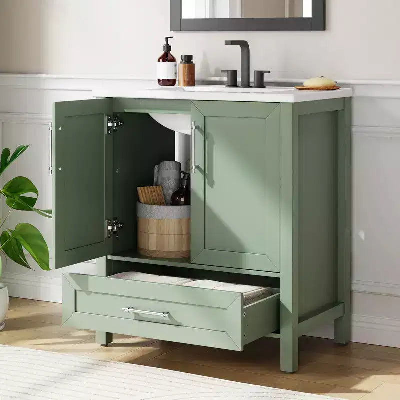 Small Bathroom Vanity with Sink Freestanding Bath Vanity Cabinet with Soft Closing Door Adjustable Storage Shelf Space Saving for Apartment