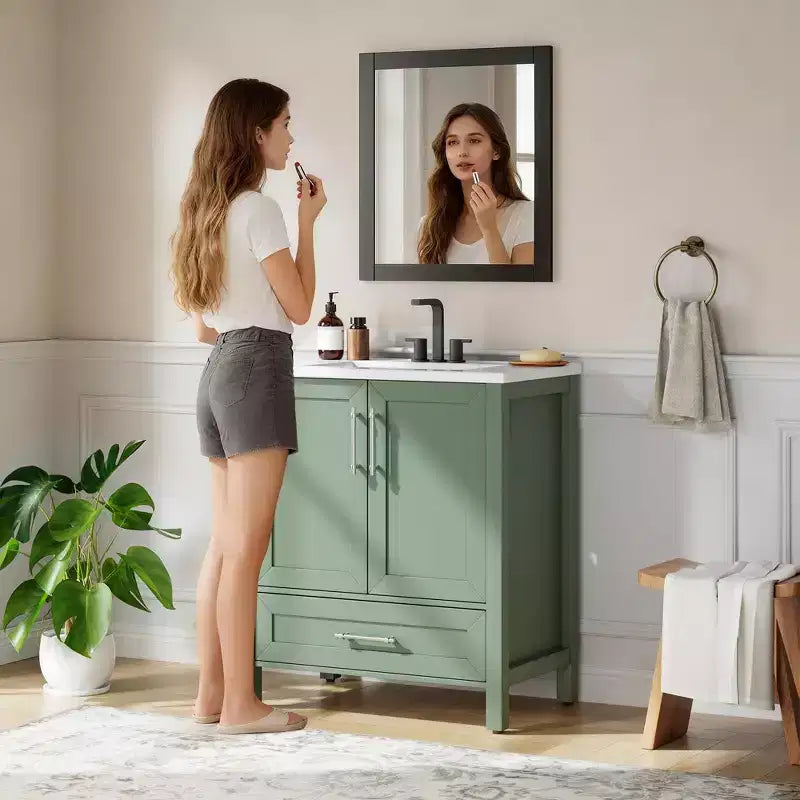Small Bathroom Vanity with Sink Freestanding Bath Vanity Cabinet with Soft Closing Door Adjustable Storage Shelf Space Saving for Apartment