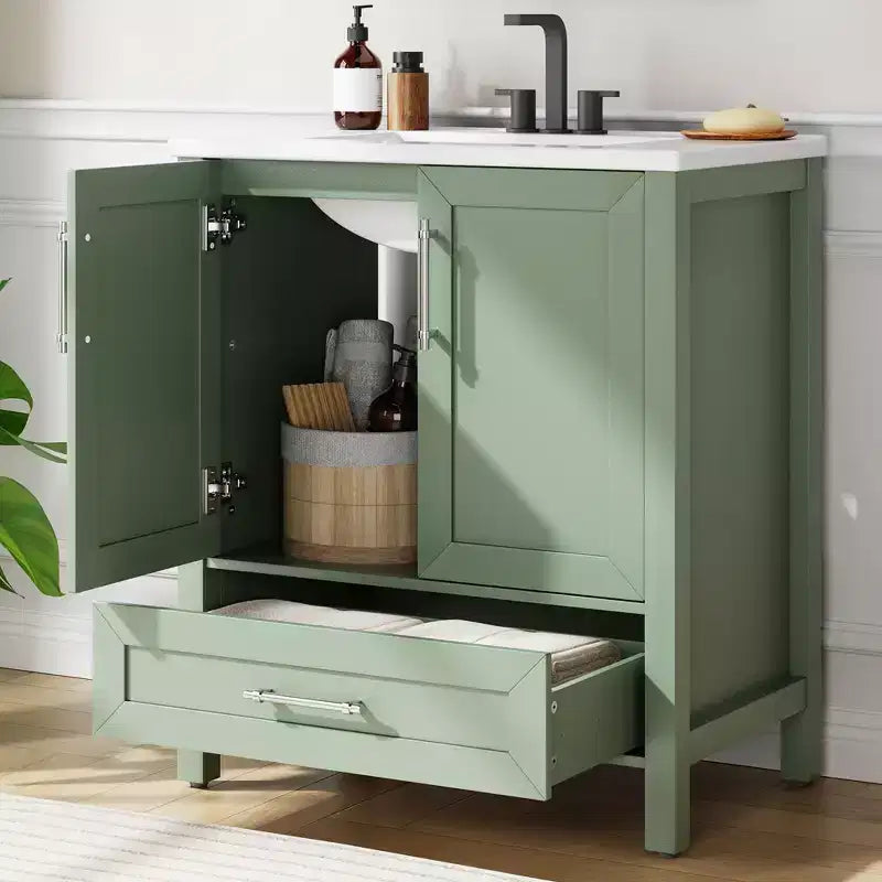 Small Bathroom Vanity with Sink Freestanding Bath Vanity Cabinet with Soft Closing Door Adjustable Storage Shelf Space Saving for Apartment