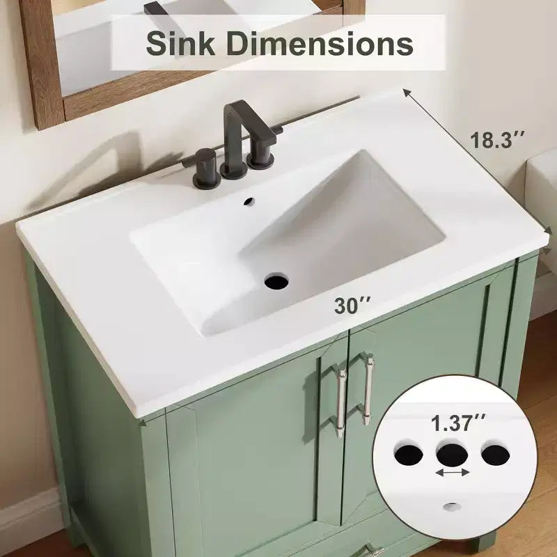Small Bathroom Vanity with Sink Freestanding Bath Vanity Cabinet with Soft Closing Door Adjustable Storage Shelf Space Saving for Apartment