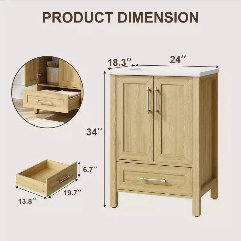 Small Bathroom Vanity with Sink Freestanding Bath Vanity Cabinet with Soft Closing Door Adjustable Storage Shelf Space Saving for Apartment