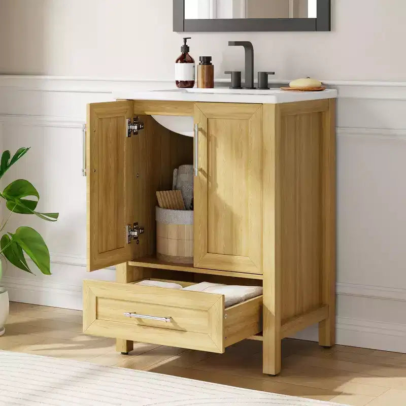 Small Bathroom Vanity with Sink Freestanding Bath Vanity Cabinet with Soft Closing Door Adjustable Storage Shelf Space Saving for Apartment
