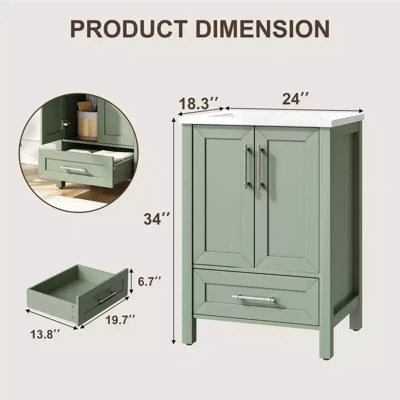 Small Bathroom Vanity with Sink Freestanding Bath Vanity Cabinet with Soft Closing Door Adjustable Storage Shelf Space Saving for Apartment