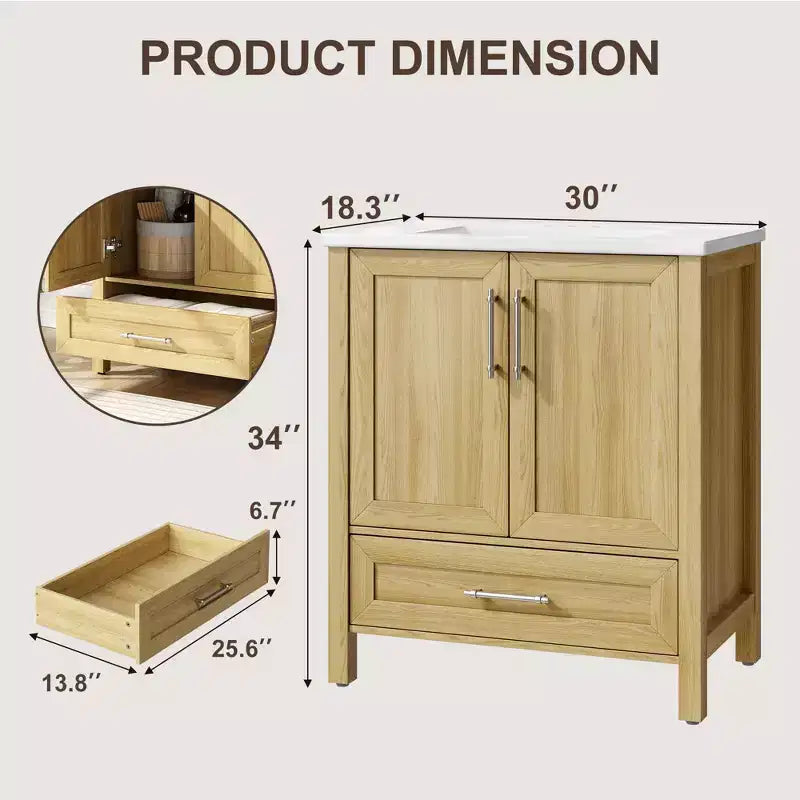 Small Bathroom Vanity with Sink Freestanding Bath Vanity Cabinet with Soft Closing Door Adjustable Storage Shelf Space Saving for Apartment
