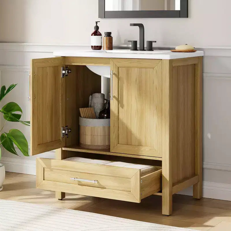 Small Bathroom Vanity with Sink Freestanding Bath Vanity Cabinet with Soft Closing Door Adjustable Storage Shelf Space Saving for Apartment