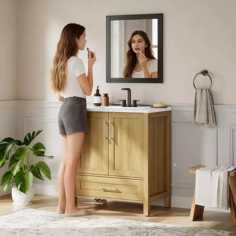 Small Bathroom Vanity with Sink Freestanding Bath Vanity Cabinet with Soft Closing Door Adjustable Storage Shelf Space Saving for Apartment