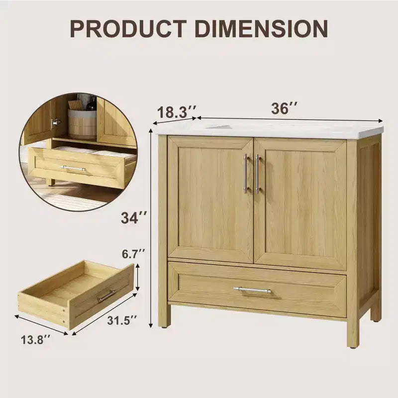 Small Bathroom Vanity with Sink Freestanding Bath Vanity Cabinet with Soft Closing Door Adjustable Storage Shelf Space Saving for Apartment