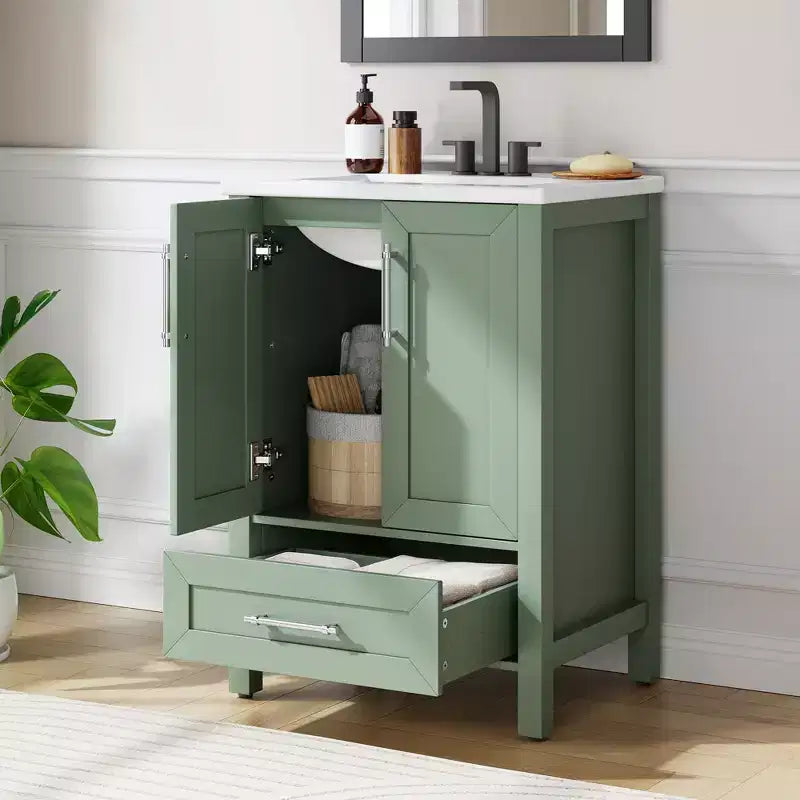 Small Bathroom Vanity with Sink Freestanding Bath Vanity Cabinet with Soft Closing Door Adjustable Storage Shelf Space Saving for Apartment