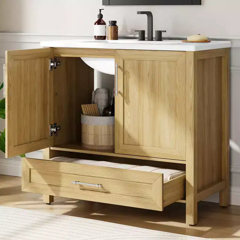 Small Bathroom Vanity with Sink Freestanding Bath Vanity Cabinet with Soft Closing Door Adjustable Storage Shelf Space Saving for Apartment
