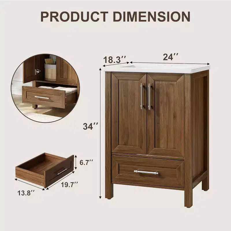 Small Bathroom Vanity with Sink Freestanding Bath Vanity Cabinet with Soft Closing Door Adjustable Storage Shelf Space Saving for Apartment