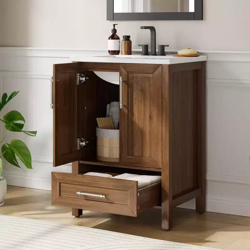 Small Bathroom Vanity with Sink Freestanding Bath Vanity Cabinet with Soft Closing Door Adjustable Storage Shelf Space Saving for Apartment
