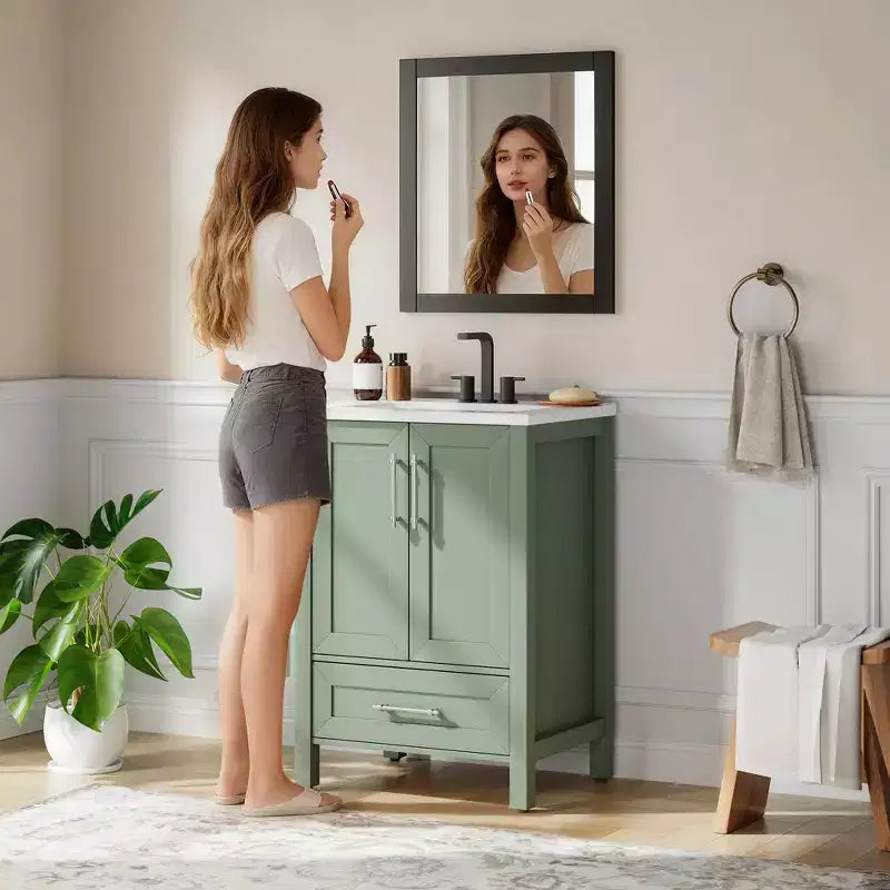 Small Bathroom Vanity with Sink Freestanding Bath Vanity Cabinet with Soft Closing Door Adjustable Storage Shelf Space Saving for Apartment
