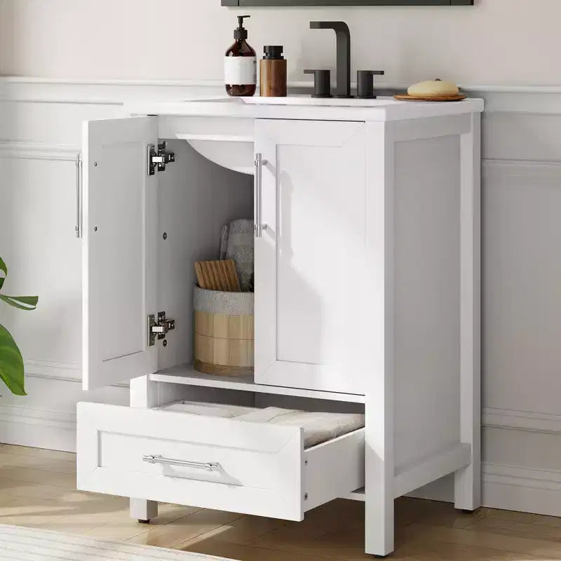 Small Bathroom Vanity with Sink Freestanding Bath Vanity Cabinet with Soft Closing Door Adjustable Storage Shelf Space Saving for Apartment