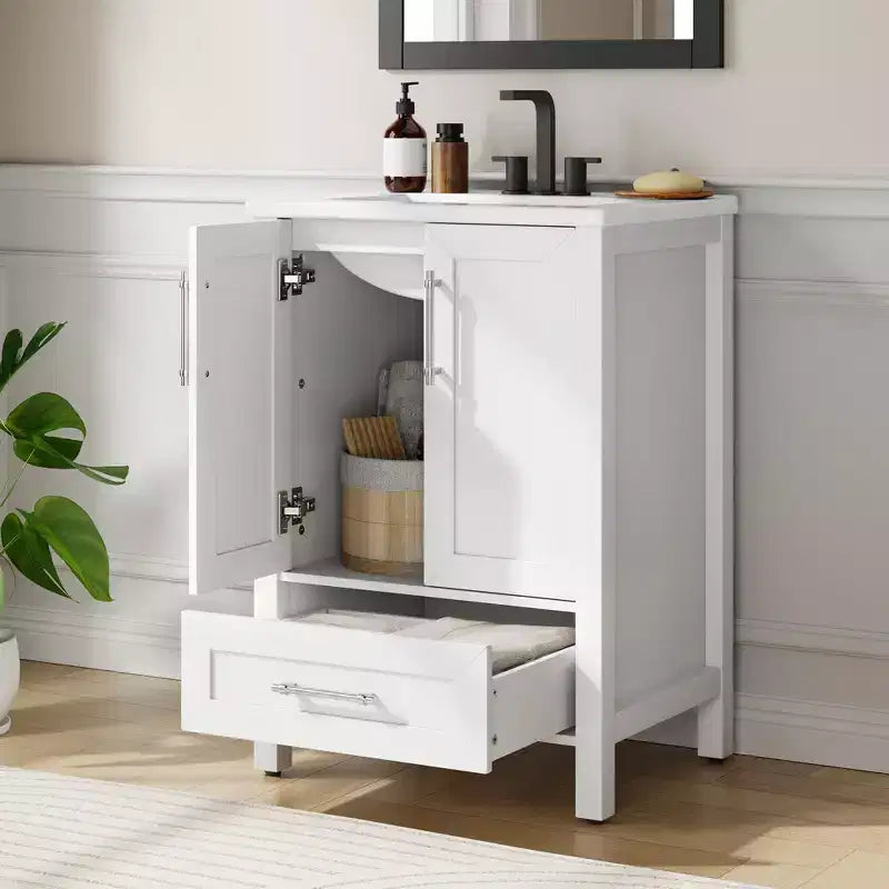 Small Bathroom Vanity with Sink Freestanding Bath Vanity Cabinet with Soft Closing Door Adjustable Storage Shelf Space Saving for Apartment