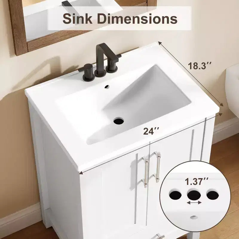 Small Bathroom Vanity with Sink Freestanding Bath Vanity Cabinet with Soft Closing Door Adjustable Storage Shelf Space Saving for Apartment