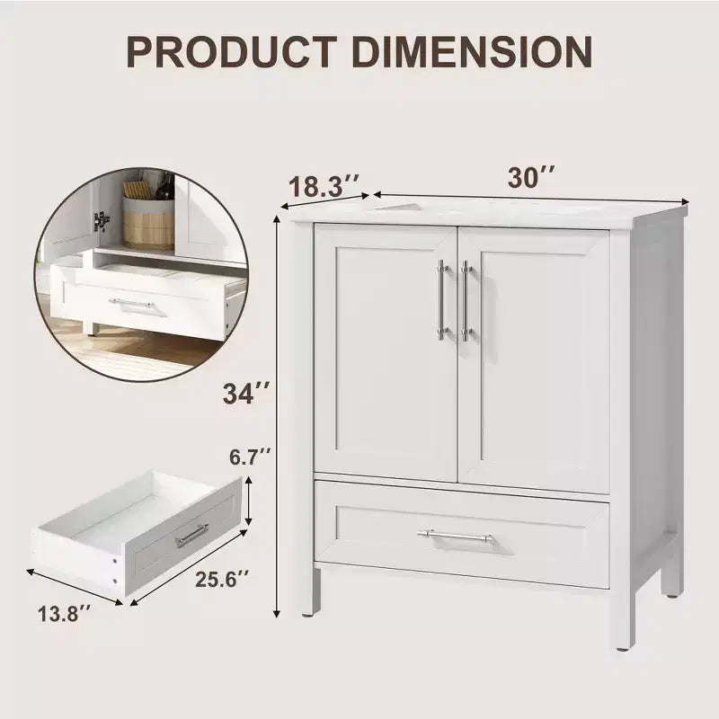 Small Bathroom Vanity with Sink Freestanding Bath Vanity Cabinet with Soft Closing Door Adjustable Storage Shelf Space Saving for Apartment