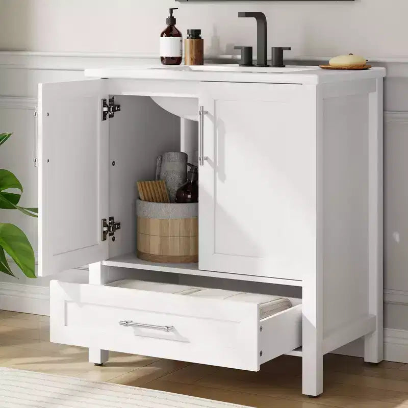 Small Bathroom Vanity with Sink Freestanding Bath Vanity Cabinet with Soft Closing Door Adjustable Storage Shelf Space Saving for Apartment