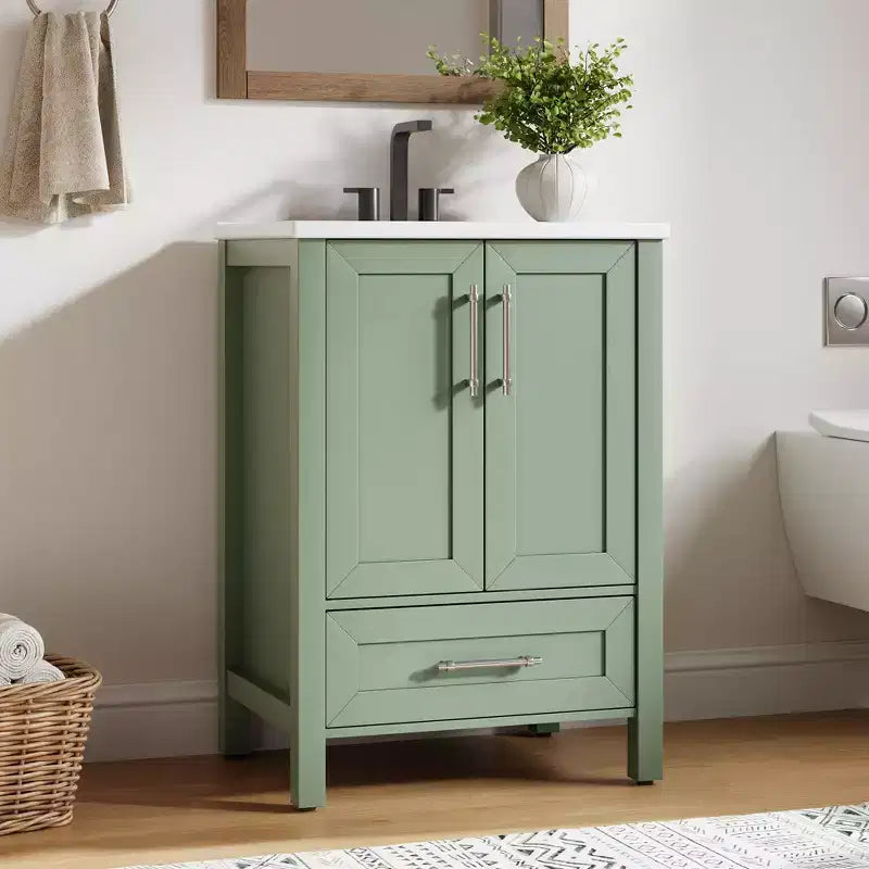 Small Bathroom Vanity with Sink Freestanding Bath Vanity Cabinet with Soft Closing Door Adjustable Storage Shelf Space Saving for Apartment