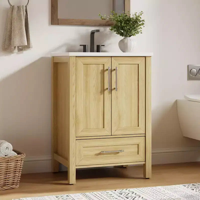 Small Bathroom Vanity with Sink Freestanding Bath Vanity Cabinet with Soft Closing Door Adjustable Storage Shelf Space Saving for Apartment