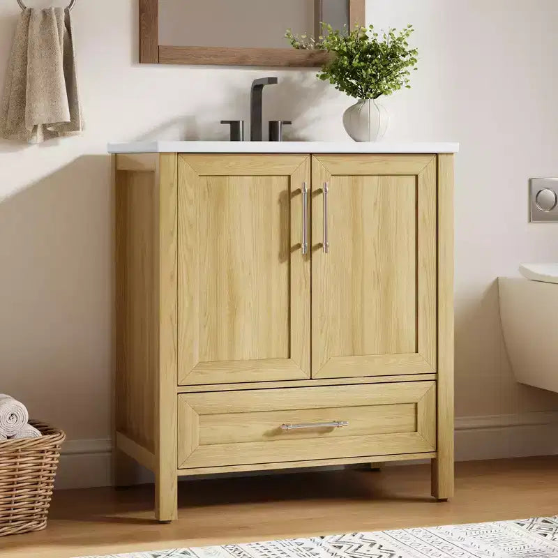 Small Bathroom Vanity with Sink Freestanding Bath Vanity Cabinet with Soft Closing Door Adjustable Storage Shelf Space Saving for Apartment