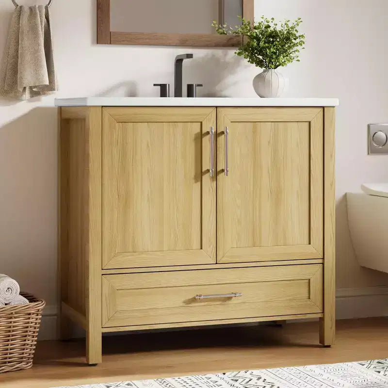 Small Bathroom Vanity with Sink Freestanding Bath Vanity Cabinet with Soft Closing Door Adjustable Storage Shelf Space Saving for Apartment