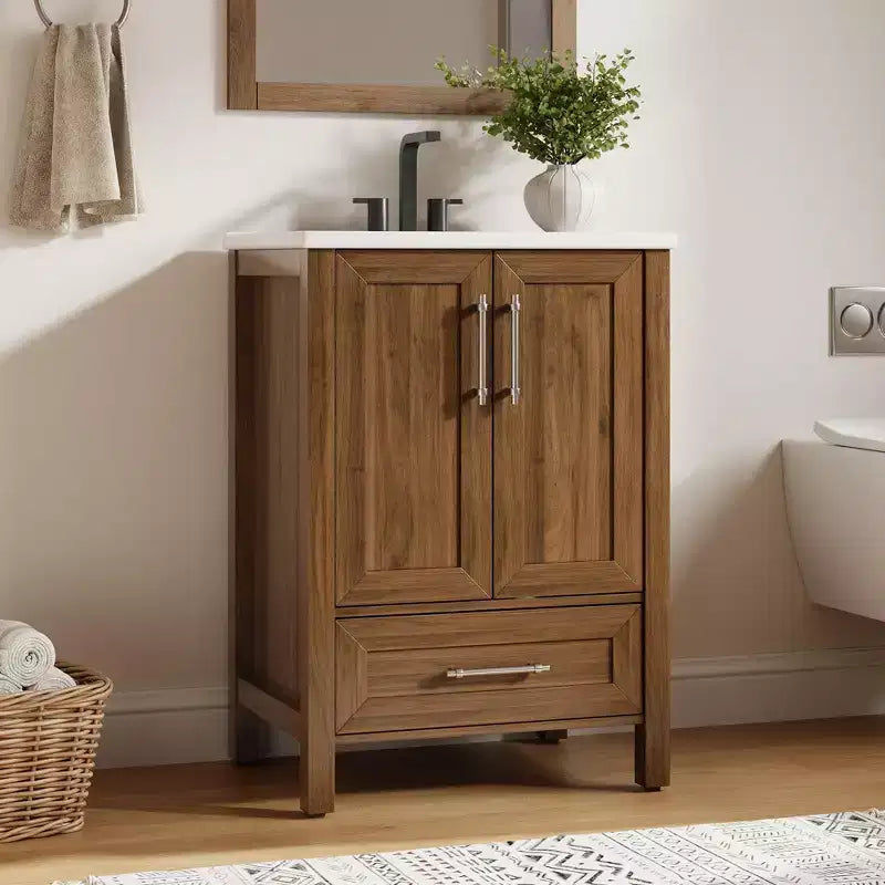 Small Bathroom Vanity with Sink Freestanding Bath Vanity Cabinet with Soft Closing Door Adjustable Storage Shelf Space Saving for Apartment