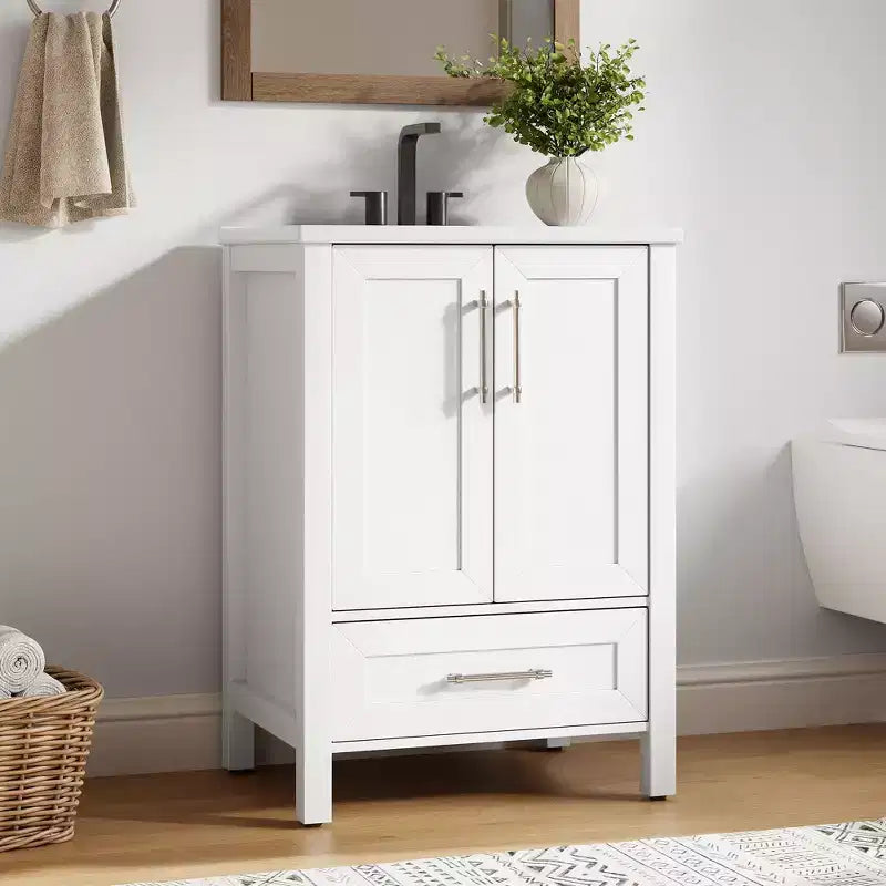 Small Bathroom Vanity with Sink Freestanding Bath Vanity Cabinet with Soft Closing Door Adjustable Storage Shelf Space Saving for Apartment