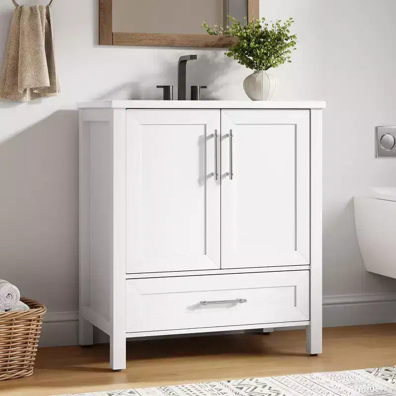 Small Bathroom Vanity with Sink Freestanding Bath Vanity Cabinet with Soft Closing Door Adjustable Storage Shelf Space Saving for Apartment