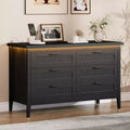 6-Drawer Dresser with Light & Charging Station, Modern Wide Chest of Drawers, Wood Storage Organizer Cabinet for Bedroom and Living Room