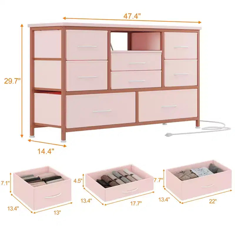 8-Drawer Dresser TV Stand with Built-in Power Outlet & 20-Color LED Lights, Wide Storage Chest for TVs Up to 50 Inches