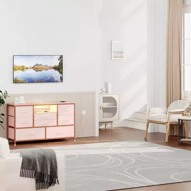 8-Drawer Dresser TV Stand with Built-in Power Outlet & 20-Color LED Lights, Wide Storage Chest for TVs Up to 50 Inches