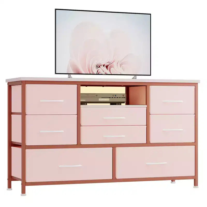 8-Drawer Dresser TV Stand with Built-in Power Outlet & 20-Color LED Lights, Wide Storage Chest for TVs Up to 50 Inches