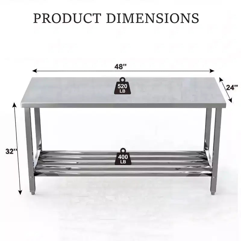 Stainless Steel Folding Prep Table, Heavy Duty Commercial Work Table with Adjustable Undershelf for Restaurant, Kitchen, Food Service, Space-Saving