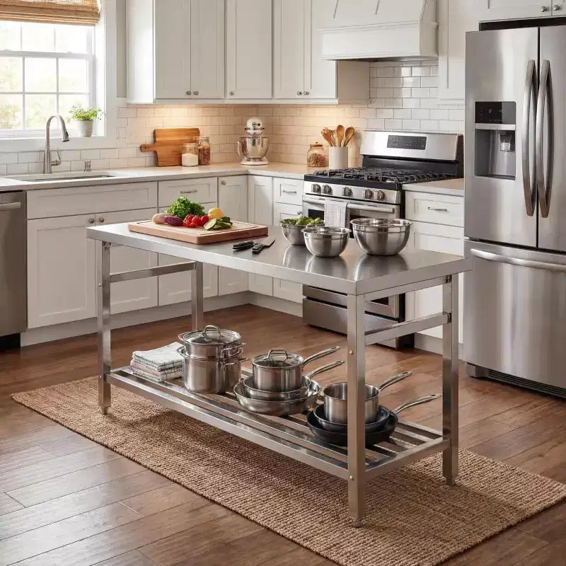Stainless Steel Folding Prep Table, Heavy Duty Commercial Work Table with Adjustable Undershelf for Restaurant, Kitchen, Food Service, Space-Saving