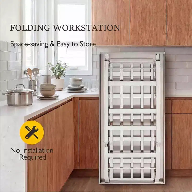 Stainless Steel Folding Prep Table, Heavy Duty Commercial Work Table with Adjustable Undershelf for Restaurant, Kitchen, Food Service, Space-Saving