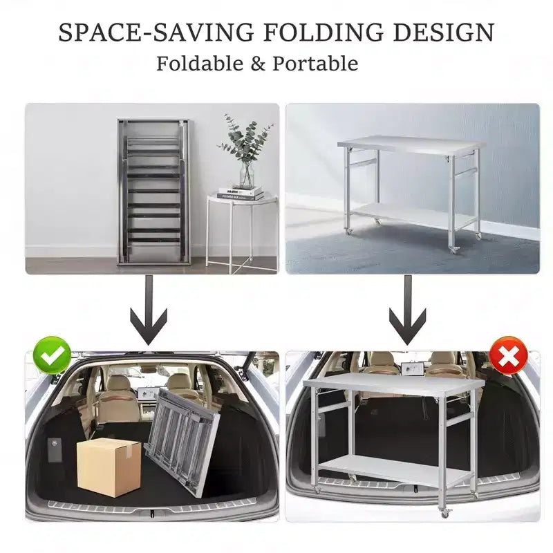 Stainless Steel Folding Prep Table, Heavy Duty Commercial Work Table with Adjustable Undershelf for Restaurant, Kitchen, Food Service, Space-Saving