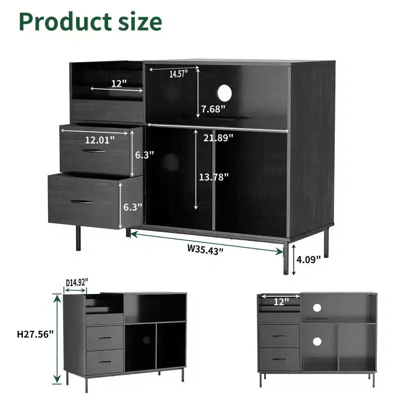 Flip-Top Record Player Stand with Storage, Turntable Shelf & Drawers Sturdy Wood & Metal Audio Media Console