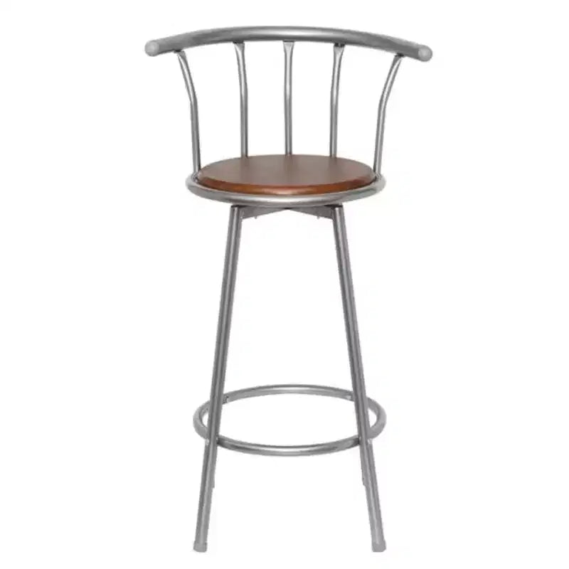 Bar Stool Set of 2 Brown MDF, Steel Standard Swivel Bar Stool