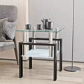 17.72 Transparent Black Tempered Glass Coffee Table, Square 2-Tier End Table with Metal Legs for Living Room Bedroom