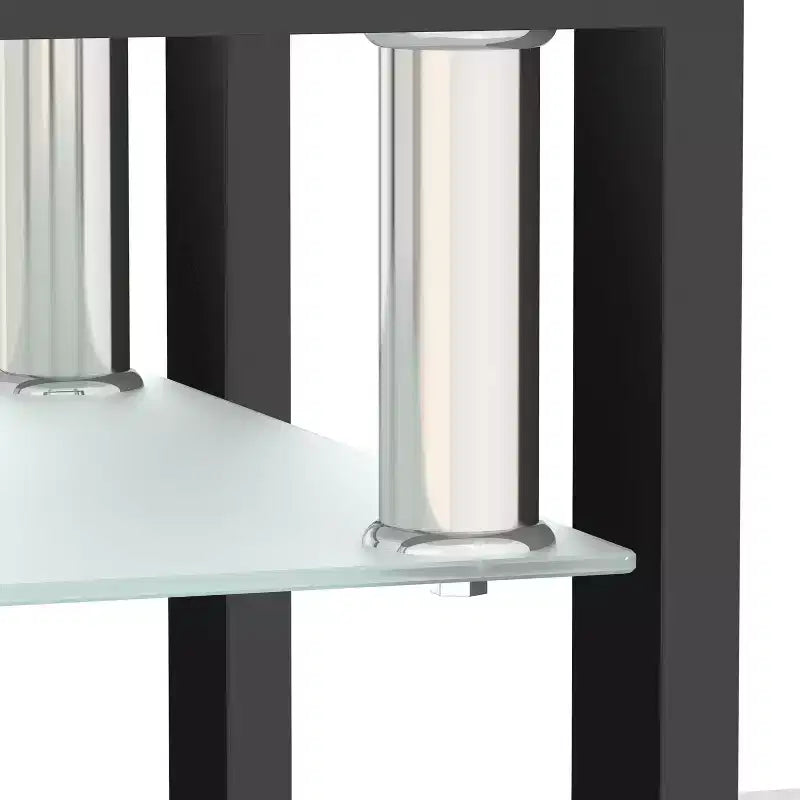 17.72 Transparent Black Tempered Glass Coffee Table, Square 2-Tier End Table with Metal Legs for Living Room Bedroom